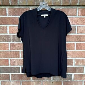 Sympli Short Sleeve Black Jersey Knit V-Neck Top sz 6